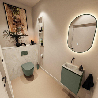 MONDIAZ TURE-DLUX Meuble toilette - 40cm - Army - EDEN - vasque Ostra - position gauche - sans trou de robinet