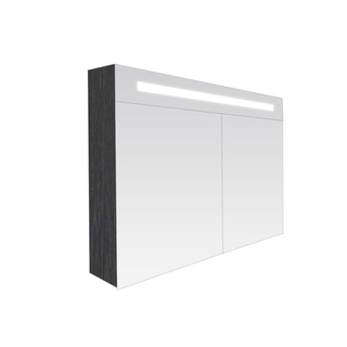 Saniclass Double Face Spiegelkast - 120x70x15cm - verlichting - geintegreerd - 2 links- rechtsdraaiende spiegeldeur - MFC - black wood