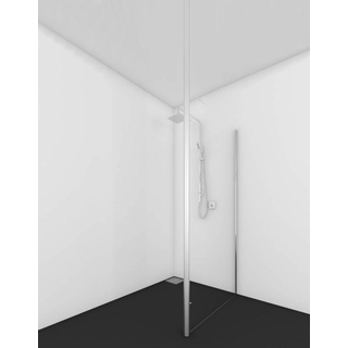 Van Rijn Products ST01 Vaste wand breedte incl. RVS paal 50 Ø 56 cm B. 200 cm H. 8 mm helder clearglas. RVS U-profiel