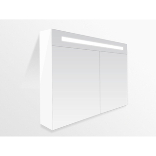 Saniclass Double Face Spiegelkast - 120x70x15cm - verlichting - geintegreerd - 2 links- rechtsdraaiende spiegeldeur - MDF - hoogglans wit