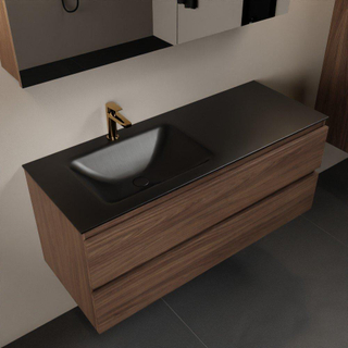 Mondiaz AIVY Ensemble de meuble - 120x45x50cm - 1 trou de robinet - 1 vasque Urban Solid surface - Gauche - 2 tiroirs - avec armoire de toilette - Melamine Mocha