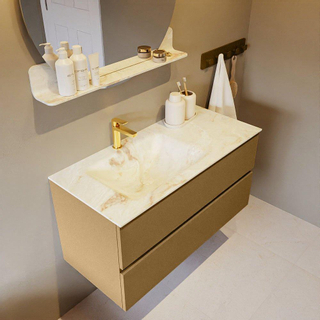 Mondiaz VICA-DLUX Ensemble de meuble de salle de bain - 100cm - meuble sous-vasque oro - 2 tiroirs - lavabo encastré cloud gauche - 1 trou de robinet - version haute de 60cm - frape