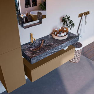 Mondiaz ALAN-DLUX Ensemble de meuble - 120cm - meuble Oro mat - 1 tiroir - Lavabo Cloud Lava suspendu - vasque Gauche - 1 trou de robinet