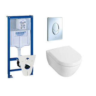 Villeroy & Boch Subway 2.0 Pack WC avec réservoir encastré, abattant à fermeture douce et à démontage rapide et plaque de déclenchement chrome