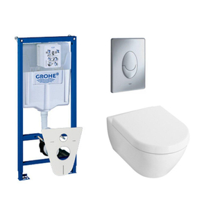 Villeroy & Boch Subway 2.0 Pack WC avec réservoir encastré, abattant à fermeture douce et à démontage rapide et plaque de déclenchement en chrome mat