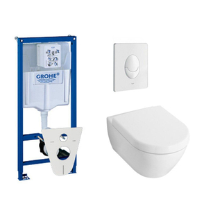 Villeroy & Boch Subway 2.0 Pack WC avec réservoir encastré, abattant à fermeture douce et à démontage rapide et plaque de déclenchement blanche