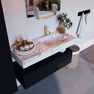 Mondiaz ALAN-DLUX Ensemble de meuble - 110cm - meuble Urban mat - 1 tiroir - Lavabo Cloud Glace suspendu - vasque Droite - 1 trou de robinet