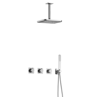 Hotbath Gal IBSGL70 Ensemble de douche thermostatique encastré - 2 robinets d'arrêt - bras plafond de 15 cm - pomme de douche carrée de 22 cm - douchette à main - chrome