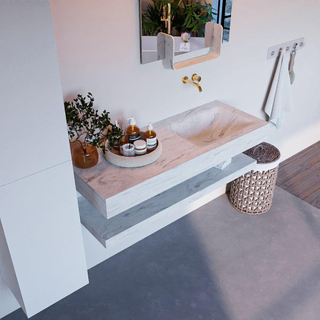 Mondiaz ALAN-DLUX Ensemble de meuble - 120cm - meuble Opalo mat - 0 tiroirs - Lavabo Cloud Opalo suspendu - vasque Droite - 0 trous de robinet