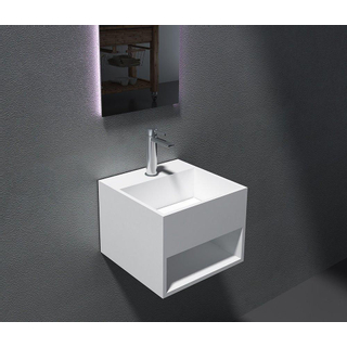 Crosstone solid surface standard lavabo 32.5x32.5x25cm carré avec bonde blanc mat