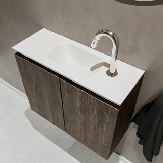 MONDIAZ TURE Kit lave-mains - 60x23x50cm - 1 trou de robinet - 2 portes - marron foncé mat - Lavabo centré - Solid Surface Blanc