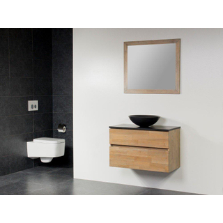Saniclass Natural Wood Meuble salle de bain avec miroir 80cm suspendu Grey Oak avec vasque à poser Noir