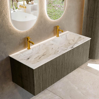 Mondiaz KURVE-DLUX Ensemble de meuble - 120x46x40cm - 1 tiroir - lavabo en solid surface - double - 2 trous de robinet - Shadow