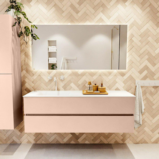 Mondiaz VICA ensemble de meuble de salle de bain - 150cm - meuble sous-vasque rosee - 2 tiroirs - lavabo cloud gauche - 1 trou de robinet - version haute de 60cm - talc