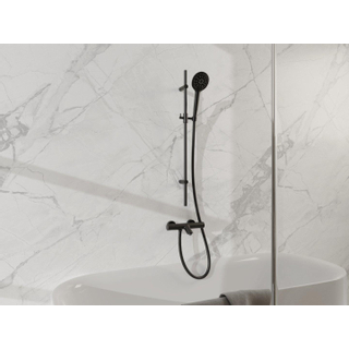 FortiFura Calvi Mitigeur baignoire - avec barre curseur - douchette ronde - flexible lisse - Noir mat