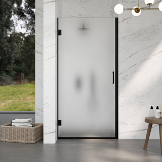 FugaFlow Eccelente Vetro Douchedeur - 70x200cm - scharnieren - deurgreep - vlak - gesatineerd veiligheidsglas - Mat zwart