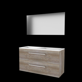 Basic-Line Basic 46 ensemble de meubles de salle de bain 120x46cm avec poignées 2 tiroirs lavabo acrylique 2 trous de robinetterie miroir mfc scotch oak