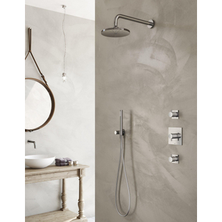 Hotbath Get Together Set de douche mitigeur thermostatique à encastrer Laddy V avec 2 manettes chrome modèle stick bras mural 20cm