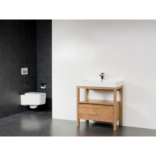 Saniclass Natural Wood Set de meubles 80cm Grey Oak avec lavabo blanc 1 trou pour robinetterie sans miroir