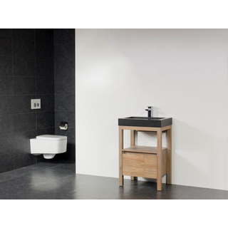 Saniclass Natural Wood Set de meubles 80cm Grey Oak avec lavabo en pierre naturelle Black Spirit 1 trou pour robinetterie sans miroir