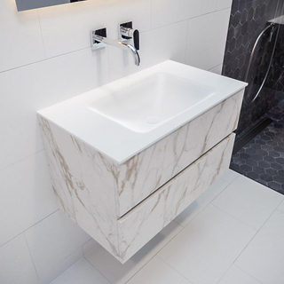 MONDIAZ VICA Ensemble de meuble salle de bain - 80cm - 2 tiroirs - lavabo Cloud au centre - 0 trous de robinet - solid surface marbre carrara