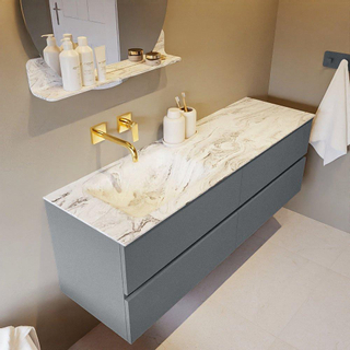 Mondiaz VICA-DLUX ensemble de meuble de salle de bain - 150cm - meuble sous-vasque plata - 4 tiroirs - lavabo encastrée cloud gauche - sans trous de robinet - version haute de 60cm - glace