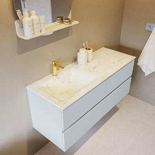 Mondiaz VICA-DLUX ensemble de meuble de salle de bain - 120cm - meuble sous-vasque argile - 4 tiroirs - lavabo encastré nuage gauche - 1 trou de robinet - version haute de 60cm - opalo