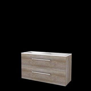 Basic-Line Start 46 ensemble de meubles de salle de bain 120x46cm avec poignées 2 tiroirs vasque acrylique 0 trous pour robinet mfc scotch oak