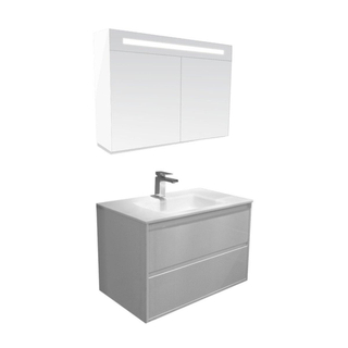 Saniclass New Future Meuble avec armoire miroir 80cm Blanc brillant
