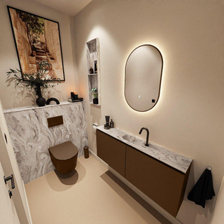 MONDIAZ TURE-DLUX Meuble toilette - 120cm - Rust - EDEN - vasque Glace - position centrale - 1 trou de robinet