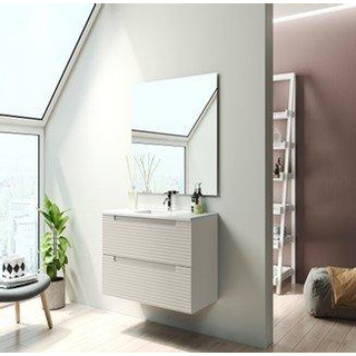 Saniclass Prime Balance Badkamermeubelset - 60x55x45cm - 1 rechthoekige keramische wasbak wit - 1 kraangat - 2 lades - rechthoekige spiegel - mat cotton (beige)