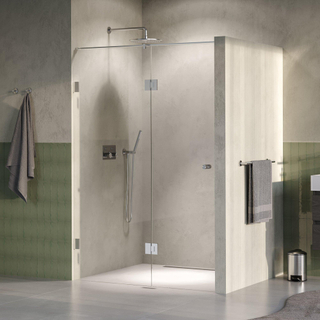 BRAUER Void Porte de niche - 2 pièces - 140x200cm - porte battante 70cm sur verre - revêtement verre - réversible - verre clair - Acier inoxydable brossé PVD