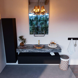 Mondiaz ALAN-DLUX Ensemble de meuble - 150cm - meuble Urban mat - 1 tiroir - Lavabo Cloud Lava suspendu - vasque Centre - 1 trou de robinet