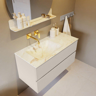 Mondiaz VICA-DLUX ensemble de meuble de salle de bain - 100cm - meuble sous-vasque lin - 2 tiroirs - lavabo encastré nuage gauche - sans trous de robinet - version haute de 60cm - frape