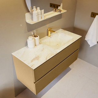 Mondiaz VICA-DLUX Ensemble de meuble de salle de bain - 110cm - meuble sous-vasque oro - 2 tiroirs - lavabo encastré cloud droite - 1 trou de robinet - version haute de 60cm - frape