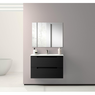 Adema Prime Balance Badkamermeubelset - 80x55x45cm - 1 rechthoekige keramische wasbak wit - 1 kraangat - 2 lades - rechthoekige spiegel - mat zwart