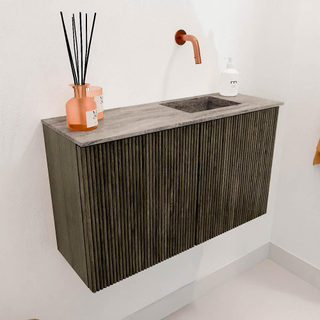 Mondiaz JOYA-DLUX 70cm meuble de salle de bains - couleur Shadow - Vasque FAYE position Droite Sans trou de robinet couleur Oza.