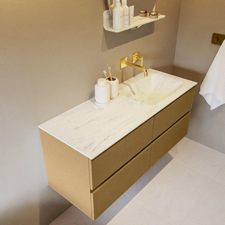 Mondiaz VICA-DLUX ensemble de meuble de salle de bain - 120cm - meuble sous-vasque oro - 4 tiroirs - lavabo encastré cloud droite - sans trous de robinet - version haute de 60cm - opalo