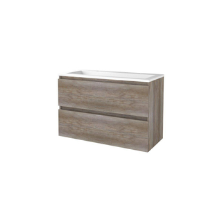 Basic-Line Start 46 ensemble de meubles de salle de bain 100x46cm sans poignée 2 tiroirs vasque acrylique 2 trous de robinetterie mfc scotch oak