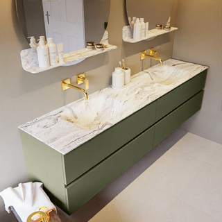 Mondiaz VICA-DLUX ensemble de meuble de salle de bain - 200cm - meuble sous-vasque armée - 4 tiroirs - lavabo encastré nuage double - sans trous de robinet - version haute de 60cm - glace