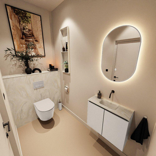 MONDIAZ TURE-DLUX Meuble toilette - 60cm - Linen - EDEN - vasque Ostra - position centrale - sans trou de robinet