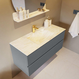 Mondiaz VICA-DLUX Ensemble de meuble de salle de bain - 110cm - meuble sous-vasque plata - 2 tiroirs - lavabo encastrée cloud milieu - 1 trou de robinet - version haute de 60cm - ostra