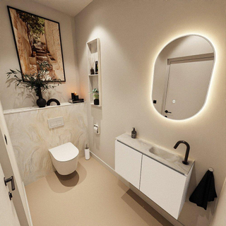 MONDIAZ TURE-DLUX Meuble toilette - 80cm - Talc - EDEN - vasque Ostra - position droite - 1 trou de robinet