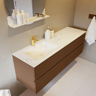 Mondiaz VICA-DLUX Ensemble de meuble de salle de bain - 150cm - meuble sous-vasque repos - 4 tiroirs - lavabo encastré cloud gauche - 1 trou de robinet - version haute de 60cm - opalo