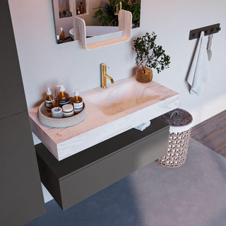 Mondiaz ALAN-DLUX Ensemble de meuble - 100cm - meuble Dark grey mat - 1 tiroir - Lavabo Cloud Ostra suspendu - vasque Droite - 1 trou de robinet