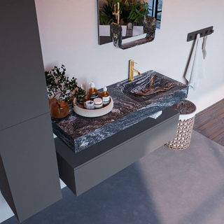Mondiaz ALAN-DLUX Ensemble de meuble - 120cm - meuble Plata mat - 1 tiroir - Lavabo Cloud Lava suspendu - vasque Droite - 1 trou de robinet