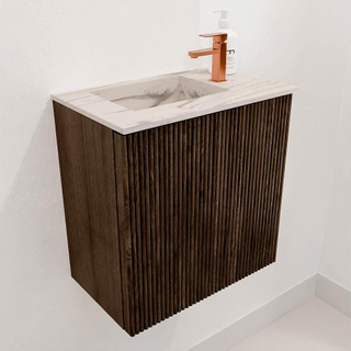 Mondiaz JOYA-DLUX Meuble de toilette 40cm - couleur Walnut - Vasque FAYE position Gauche 1 trou de robinet couleur Nata.