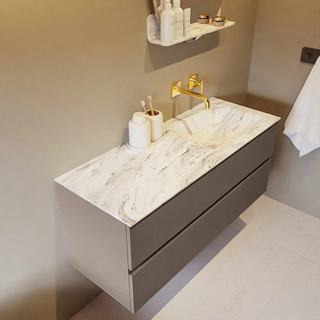 Mondiaz VICA-DLUX ensemble de meuble de salle de bain - 120cm - meuble sous-vasque fumée - 2 tiroirs - lavabo encastré nuage droite - sans trous de robinet - version haute 60cm - glace