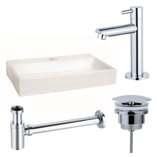 FortiFura Fuente Pack Lave-mains - 38x7x24cm - 1 trou de robinet - céramique - robinet Chrome - Blanc