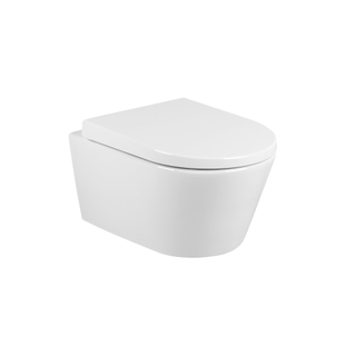 QeramiQ Urby Wandtoilet compact - 48.3x35x33cm - spoelrandloos - met zitting - glans wit